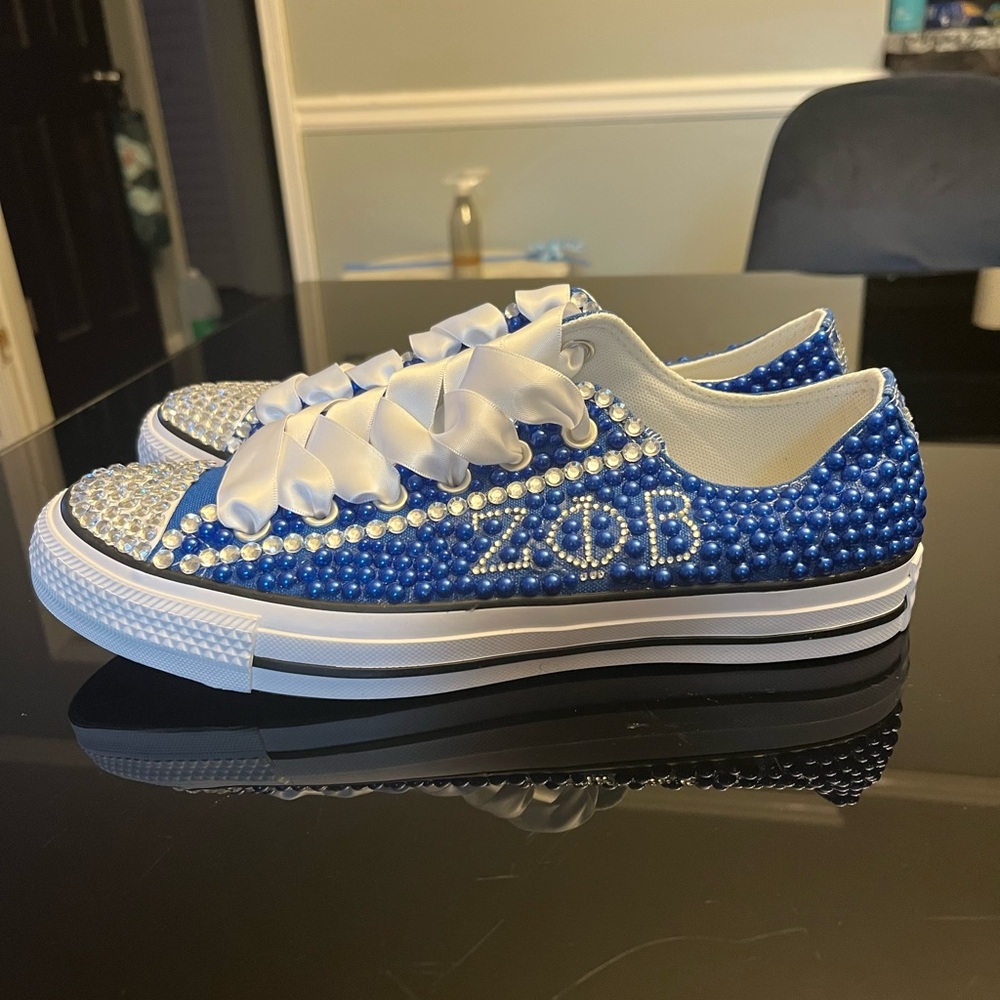 Blinged out Zeta Phi Beta Sneakers.  Custom designed by hand.